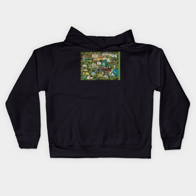 Classic Horror Movie Map Kids Hoodie by Lucie Rice Illustration and Design, LLC